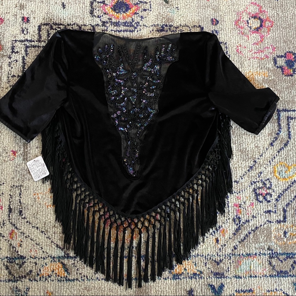 Free people black fringe sequin open top
